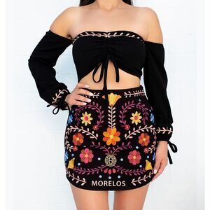 Herencia Collection MorelosState Catrina Embroidered Mini Skirt size XL Floral M